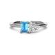 1 - Esther Emerald Shape Blue Topaz & Heart Shape Forever Brilliant Moissanite 2 Stone Duo Ring 