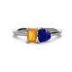1 - Esther Emerald Shape Citrine & Heart Shape Lab Created Blue Sapphire 2 Stone Duo Ring 