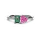 1 - Esther Emerald Shape Lab Created Alexandrite & Heart Shape Pink Sapphire 2 Stone Duo Ring 