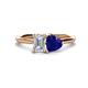 1 - Esther GIA Certified Emerald Shape Diamond & Heart Shape Lab Created Blue Sapphire 2 Stone Duo Ring 
