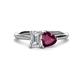 1 - Esther GIA Certified Emerald Shape Diamond & Heart Shape Rhodolite Garnet 2 Stone Duo Ring 
