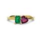 1 - Esther Emerald Shape Lab Created Emerald & Heart Shape Rhodolite Garnet 2 Stone Duo Ring 