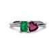 1 - Esther Emerald Shape Lab Created Emerald & Heart Shape Rhodolite Garnet 2 Stone Duo Ring 