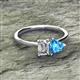2 - Esther IGI Certified Emerald Shape Lab Grown Diamond & Heart Shape Blue Topaz 2 Stone Duo Ring 