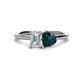 1 - Esther IGI Certified Emerald Shape Lab Grown Diamond & Heart Shape London Blue Topaz 2 Stone Duo Ring 