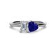 1 - Esther IGI Certified Emerald Shape Lab Grown Diamond & Heart Shape Lab Created Blue Sapphire 2 Stone Duo Ring 