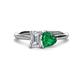 1 - Esther IGI Certified Emerald Shape Lab Grown Diamond & Heart Shape Lab Created Emerald 2 Stone Duo Ring 