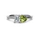 1 - Esther IGI Certified Emerald Shape Lab Grown Diamond & Heart Shape Peridot 2 Stone Duo Ring 