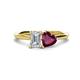 1 - Esther IGI Certified Emerald Shape Lab Grown Diamond & Heart Shape Rhodolite Garnet 2 Stone Duo Ring 