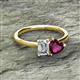 2 - Esther IGI Certified Emerald Shape Lab Grown Diamond & Heart Shape Rhodolite Garnet 2 Stone Duo Ring 