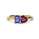 1 - Esther Emerald Shape Iolite & Heart Shape Rhodolite Garnet 2 Stone Duo Ring 