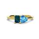 1 - Esther Emerald Shape London Blue Topaz & Heart Shape Blue Topaz 2 Stone Duo Ring 