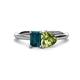 1 - Esther Emerald Shape London Blue Topaz & Heart Shape Peridot 2 Stone Duo Ring 