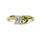 1 - Esther Emerald Shape Forever Brilliant Moissanite & Heart Shape Peridot 2 Stone Duo Ring 