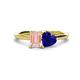 1 - Esther Emerald Shape Morganite & Heart Shape Lab Created Blue Sapphire 2 Stone Duo Ring 