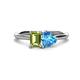 1 - Esther Emerald Shape Peridot & Heart Shape Blue Topaz 2 Stone Duo Ring 