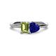 1 - Esther Emerald Shape Peridot & Heart Shape Lab Created Blue Sapphire 2 Stone Duo Ring 