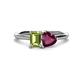 1 - Esther Emerald Shape Peridot & Heart Shape Rhodolite Garnet 2 Stone Duo Ring 