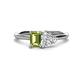 1 - Esther GIA Certified Heart Shape Diamond & Emerald Shape Peridot 2 Stone Duo Ring 