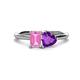 1 - Esther Emerald Shape Pink Sapphire & Heart Shape Amethyst 2 Stone Duo Ring 