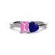 1 - Esther Emerald Shape Pink Sapphire & Heart Shape Lab Created Blue Sapphire 2 Stone Duo Ring 