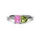 1 - Esther Emerald Shape Pink Sapphire & Heart Shape Peridot 2 Stone Duo Ring 