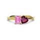 1 - Esther Emerald Shape Pink Sapphire & Heart Shape Rhodolite Garnet 2 Stone Duo Ring 