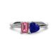 1 - Esther Emerald Shape Pink Tourmaline & Heart Shape Lab Created Blue Sapphire 2 Stone Duo Ring 