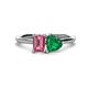 1 - Esther Emerald Shape Pink Tourmaline & Heart Shape Lab Created Emerald 2 Stone Duo Ring 