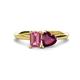 1 - Esther Emerald Shape Pink Tourmaline & Heart Shape Rhodolite Garnet 2 Stone Duo Ring 