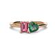 1 - Esther Emerald Shape Pink Tourmaline & Heart Shape Lab Created Alexandrite 2 Stone Duo Ring 