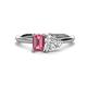 1 - Esther IGI Certified Heart Shape Lab Grown Diamond & Emerald Shape Pink Tourmaline 2 Stone Duo Ring 
