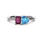 1 - Esther Emerald Shape Rhodolite Garnet & Heart Shape Blue Topaz 2 Stone Duo Ring 