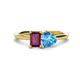 1 - Esther Emerald Shape Rhodolite Garnet & Heart Shape Blue Topaz 2 Stone Duo Ring 