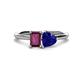 1 - Esther Emerald Shape Rhodolite Garnet & Heart Shape Lab Created Blue Sapphire 2 Stone Duo Ring 