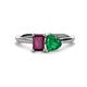1 - Esther Emerald Shape Rhodolite Garnet & Heart Shape Lab Created Emerald 2 Stone Duo Ring 