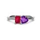 1 - Esther Emerald Shape Lab Created Ruby & Heart Shape Amethyst 2 Stone Duo Ring 