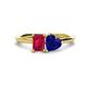 1 - Esther Emerald Shape Lab Created Ruby & Heart Shape Lab Created Blue Sapphire 2 Stone Duo Ring 