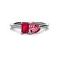 1 - Esther Emerald Shape Lab Created Ruby & Heart Shape Pink Tourmaline 2 Stone Duo Ring 