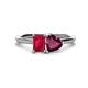1 - Esther Emerald Shape Lab Created Ruby & Heart Shape Rhodolite Garnet 2 Stone Duo Ring 