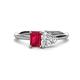 1 - Esther GIA Certified Heart Shape Diamond & Emerald Shape Lab Created Ruby 2 Stone Duo Ring 