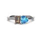 1 - Esther Emerald Shape Smoky Quartz & Heart Shape Blue Topaz 2 Stone Duo Ring 