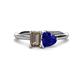 1 - Esther Emerald Shape Smoky Quartz & Heart Shape Lab Created Blue Sapphire 2 Stone Duo Ring 