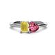 1 - Esther Emerald Shape Lab Created Yellow Sapphire & Heart Shape Pink Tourmaline 2 Stone Duo Ring 