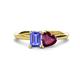 1 - Esther Emerald Shape Tanzanite & Heart Shape Rhodolite Garnet 2 Stone Duo Ring 