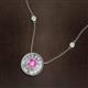 2 - Lillac Iris 0.50 ctw Round Pink Sapphire and Baguette Diamond Milgrain Halo Pendant Necklace with Diamond Stations 