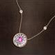 2 - Lillac Iris 0.50 ctw Round Pink Sapphire and Baguette Diamond Milgrain Halo Pendant Necklace with Diamond Stations 