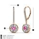 3 - Lillac Iris Round Pink Sapphire and Baguette Diamond Halo Dangling Earrings 
