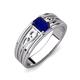 3 - Aileen Bold 7x5 mm Emerald Shape Blue Sapphire Solitaire Wide Band Promise Ring 