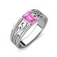 3 - Aileen Bold 7x5 mm Emerald Shape Pink Sapphire Solitaire Wide Band Promise Ring 